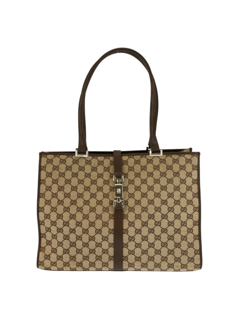Gucci Jackie Brown Beige Silver GG Canvas Tote Bag